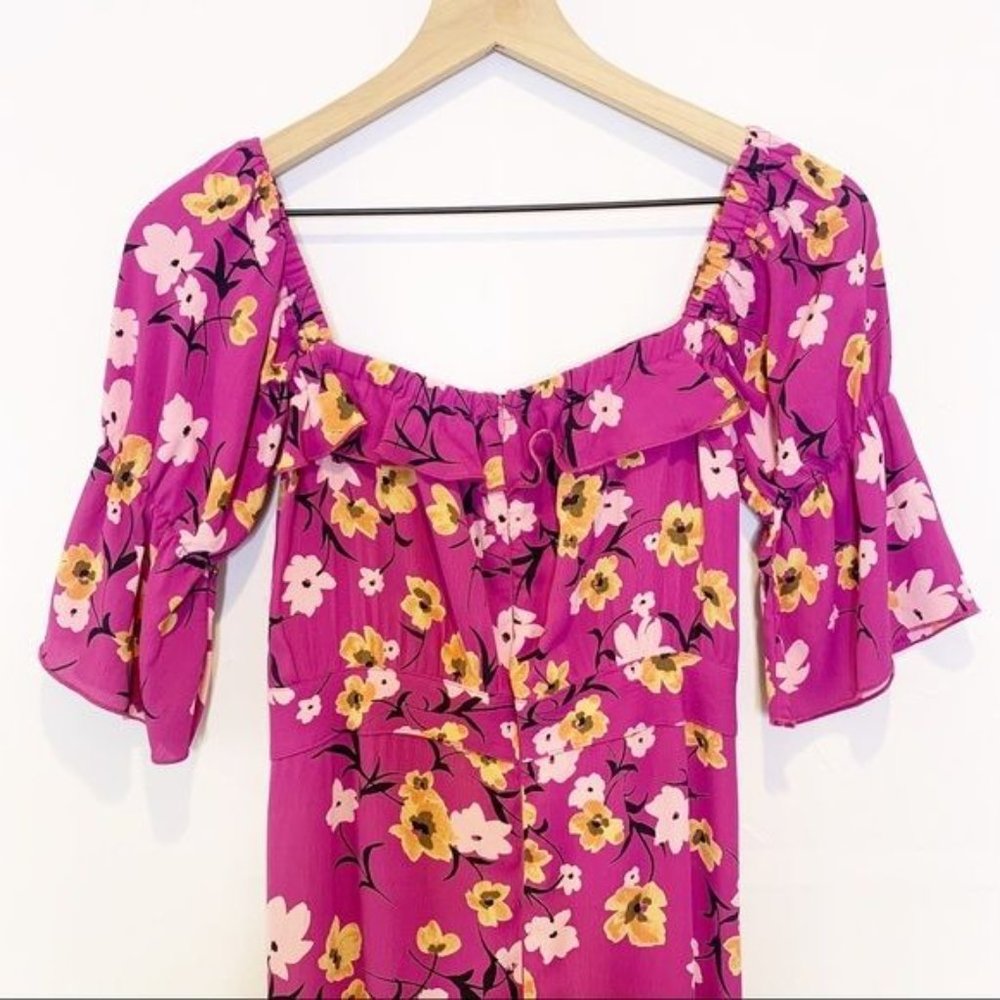 Flynn Skye Berry Floral Kiss Off Shoulder Short Smocked Sleeve Maxi Dress Small - Picture 6 of 10